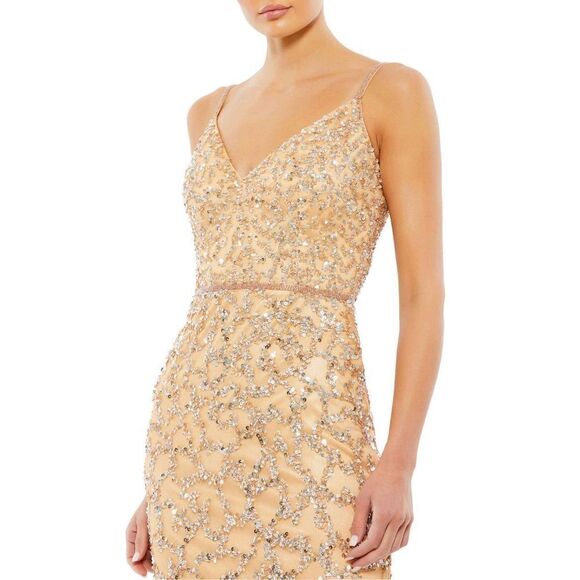 MAC DUGGAL Dress sequin embellished Sz 6 COLUMN GOWN Gold NWT 5481 - Picture 3 of 8